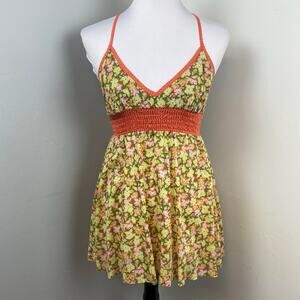 Free People Floral Boho Babydoll Cotton Racerback Tank Top Size 6 Hippie Whimsy